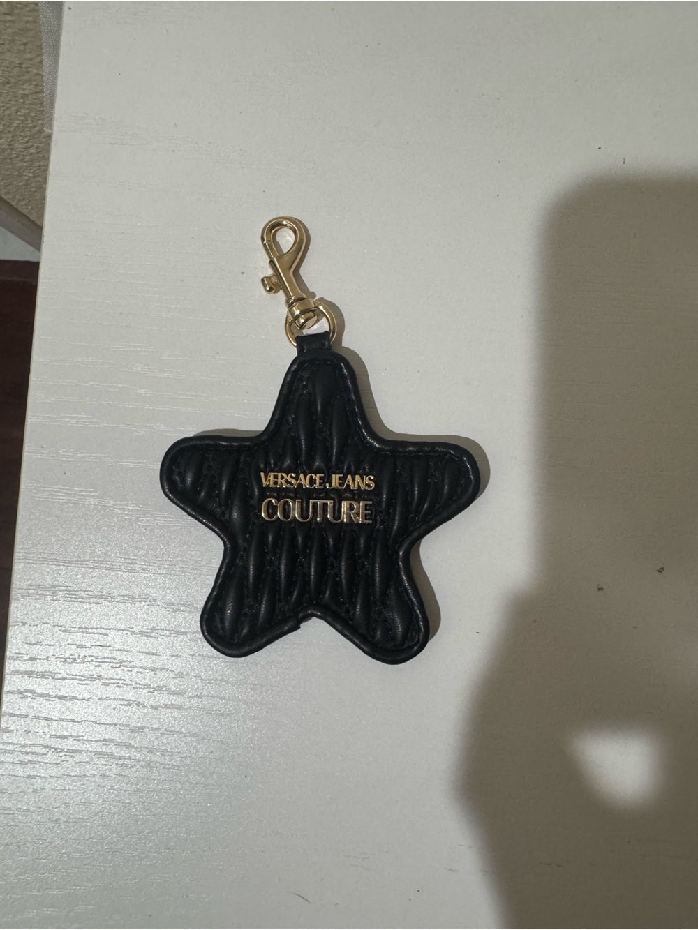 Versace Jeans Collection Black Quilted Star Key Fob with Gold Logo